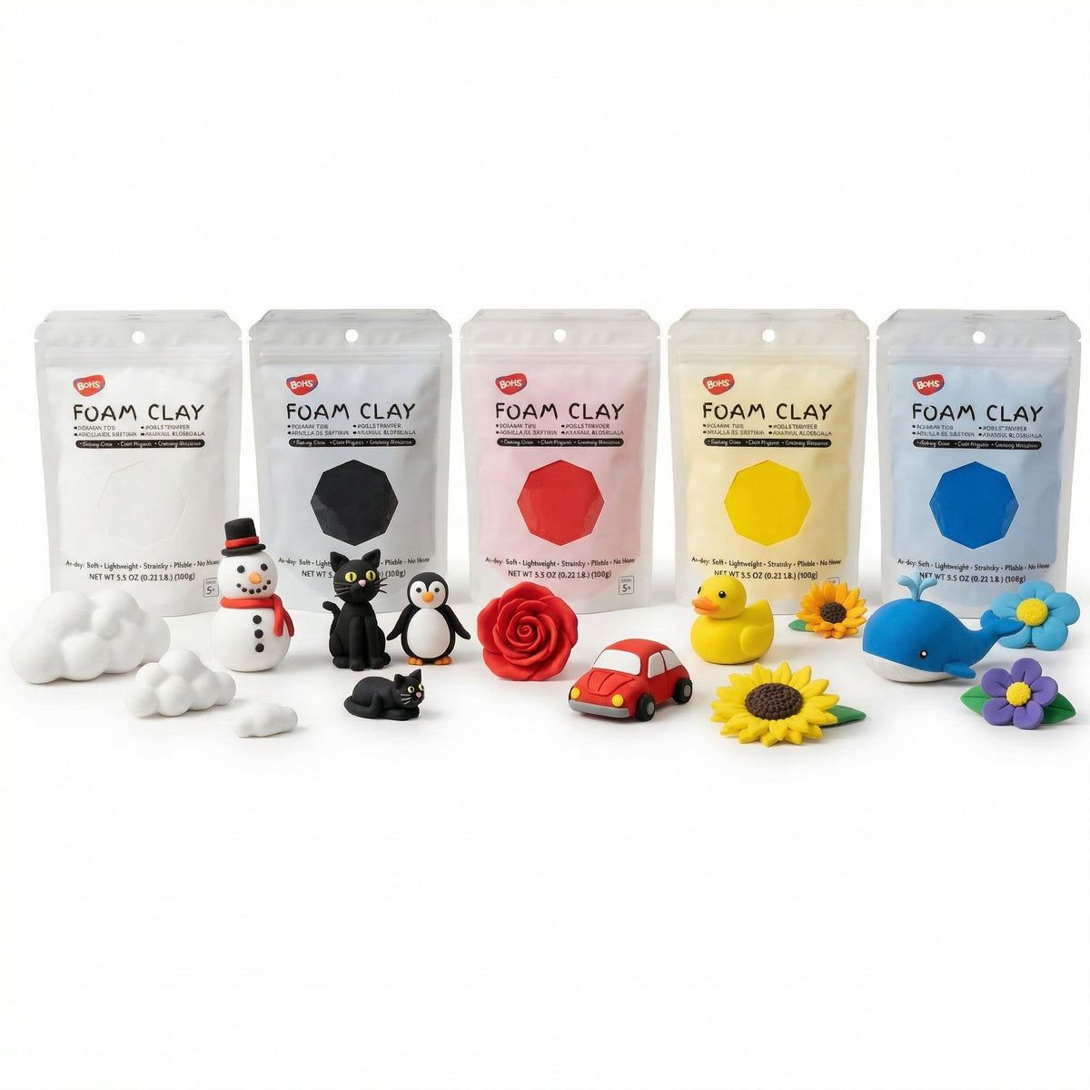 BOHS Primary Colors Ultra-Light Slime and Foam Modeling Clay, Air Dry, Arts & Crafts-1.1 Pound / 500 Grams BOHS Toys