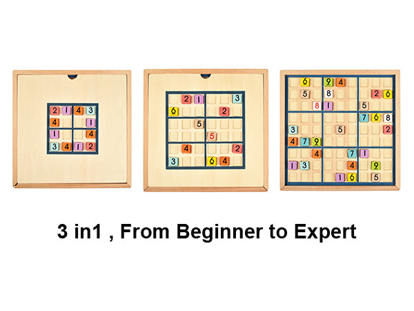 BOHS Wooden Color Sudoku - 3 in 1 Easy to Hard - with Book of 320 Sudoku Puzzles - Desktop Brain Teaser Game Toys BOHS Toys