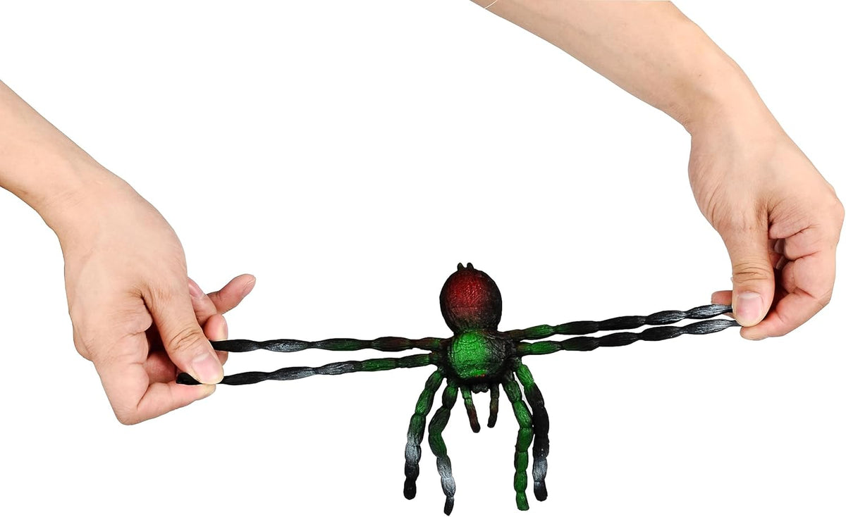 BOHS Jiggly Spider Mom and Spiderlings - Stretch & Squeeze - 4-Piece Rubber Realistic Big Soft - Halloween Squishy Toy - Prank Bugs BOHS Toys
