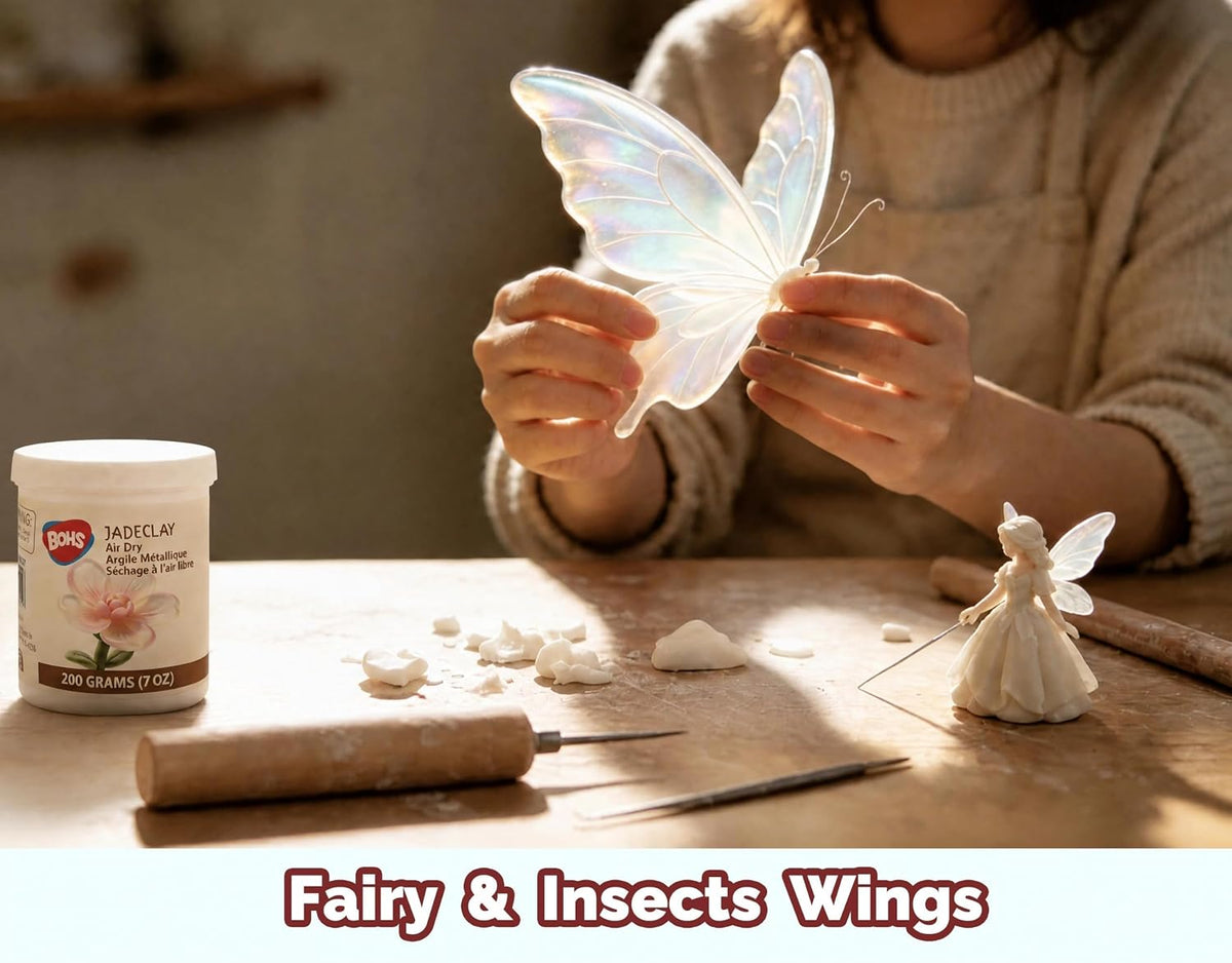 BOHS Jadeclay Flex - 200g for Doll Clothing,Wings, Flowers & Floral Petals - Air Dry,Translucent,Unique Dries Flexible,Foam Clay Companion BOHS Toys