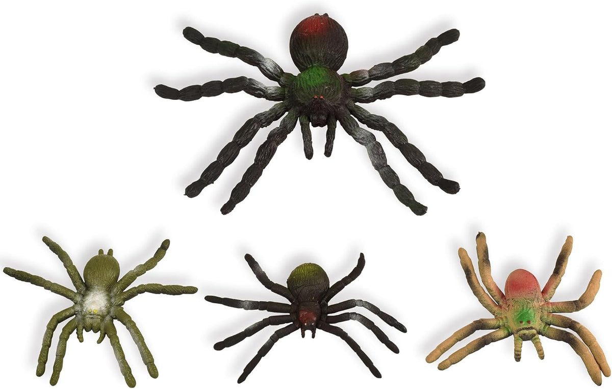 BOHS Jiggly Spider Mom and Spiderlings - Stretch & Squeeze - 4-Piece Rubber Realistic Big Soft - Halloween Squishy Toy - Prank Bugs BOHS Toys
