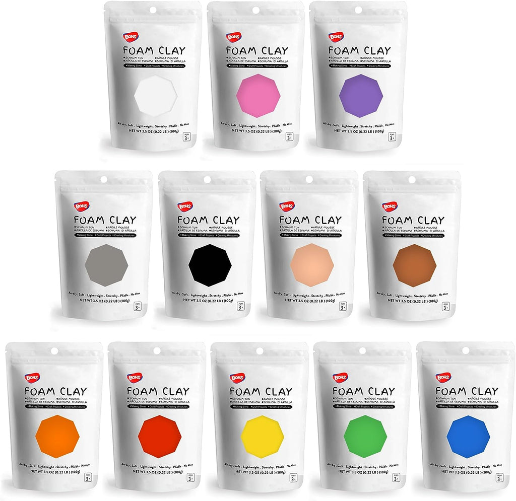 BOHS 12-Colors Foam Modeling Clay - Squishy, Air Dry, Soft - for Cosplay,School Projects,Baby Hand Print,Slime - Gifts for Adult and Kids - 12 pcs,2.65 lbs,Ages 3 & Up BOHS Toys