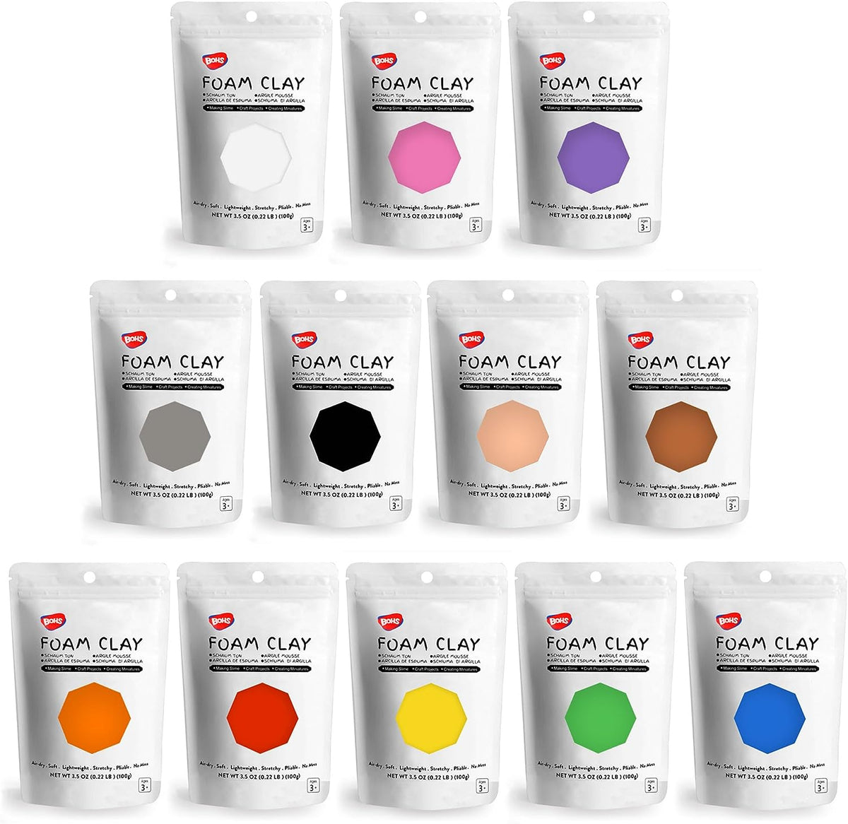 BOHS 12-Colors Foam Modeling Clay - Squishy, Air Dry, Soft - for Cosplay,School Projects,Baby Hand Print,Slime - Gifts for Adult and Kids - 12 pcs,2.65 lbs,Ages 3 & Up BOHS Toys