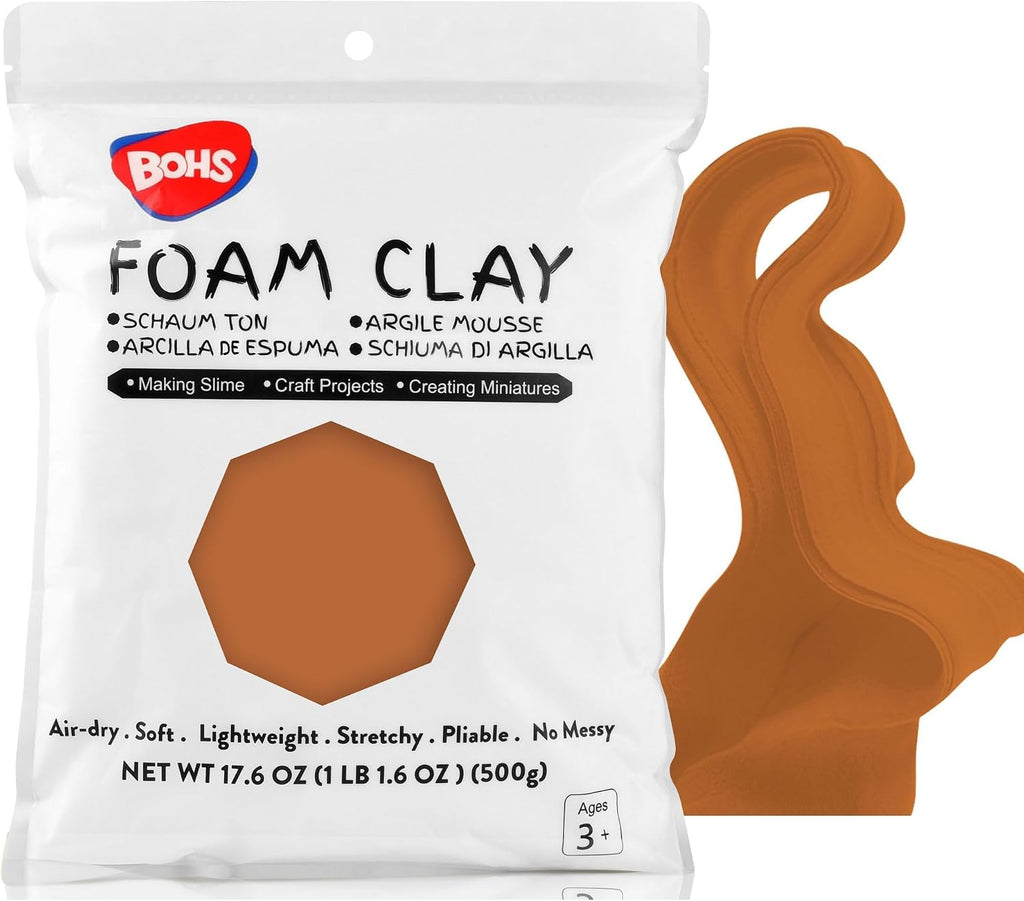 BOHS Milk Chocolate Brown Modeling Foam Clay - Squishy,Soft, Air Dry -for School Project,Cosplay,Fake Bake, Slime Supplies-1.1 Lbs/ 500 Grams bohs toys