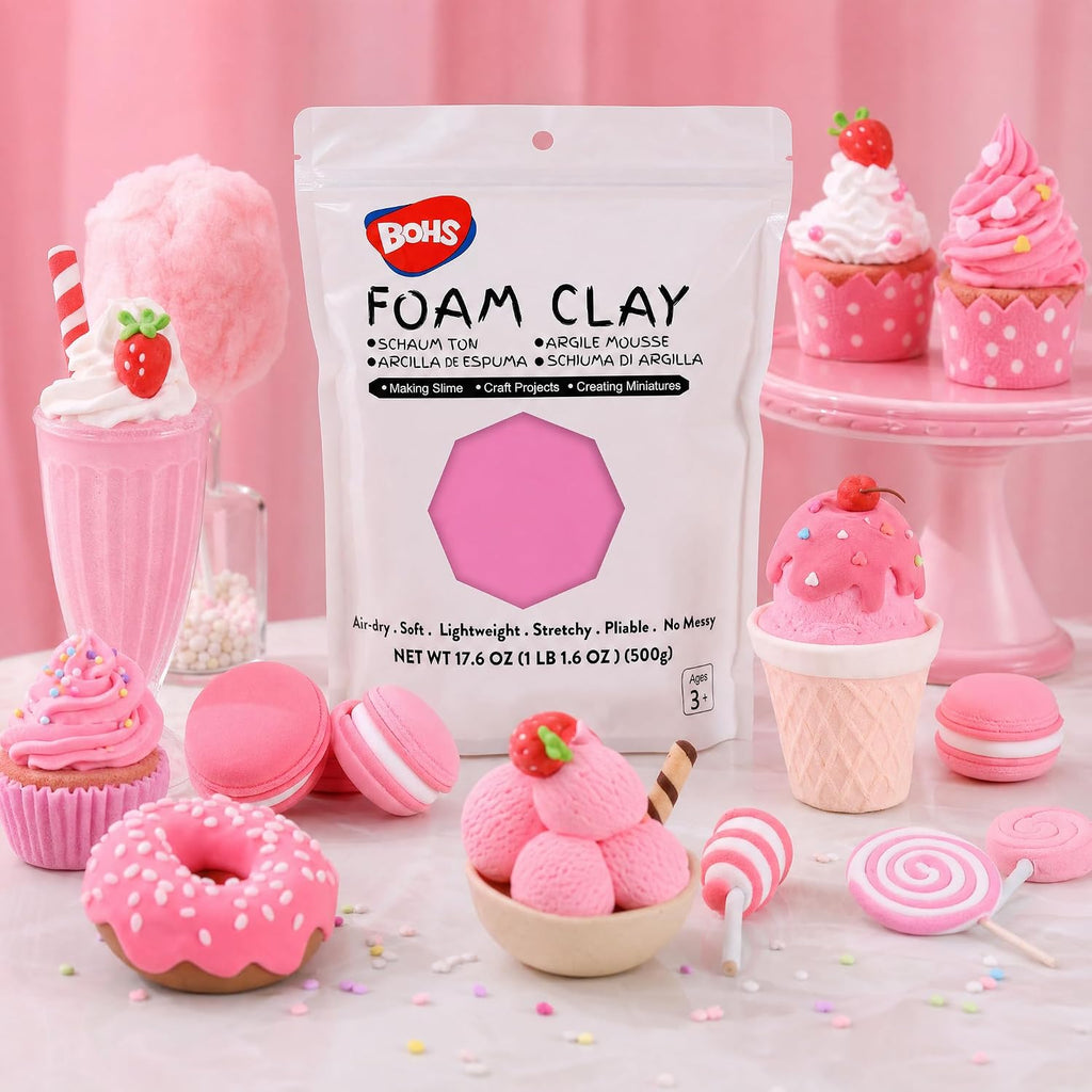 BOHS Pink Modeling Foam Clay, Soft Air Dry, for School Project, Butter Slime, Fake Bake - 1.1 Lbs/17.6 OZ, Age 3 Years & up BOHS Toys
