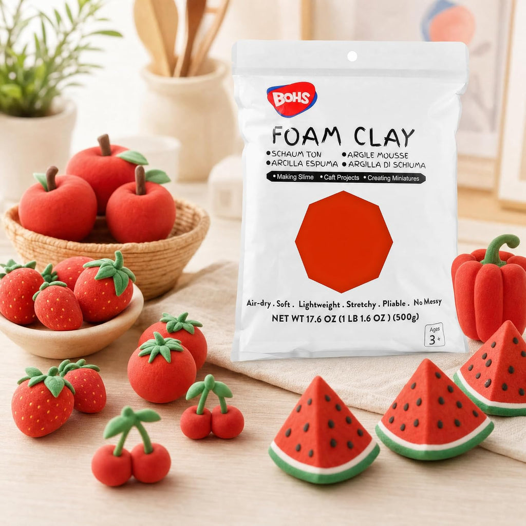 BOHS Red Modeling Foam Clay - Squishy,Soft, Air Dry -for School Project,Cosplay,Fake Bake, Slime Mix-ins -1.1 Lbs/ 500 Grams BOHS Toys