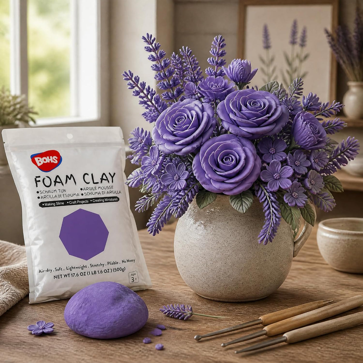 BOHS Violet Modeling Foam Clay - Squishy,Soft, Air Dry -for School Project,Cosplay,Fake Bake, Slime Supplies-1.1 Lbs/ 500 Grams BOHS Toys