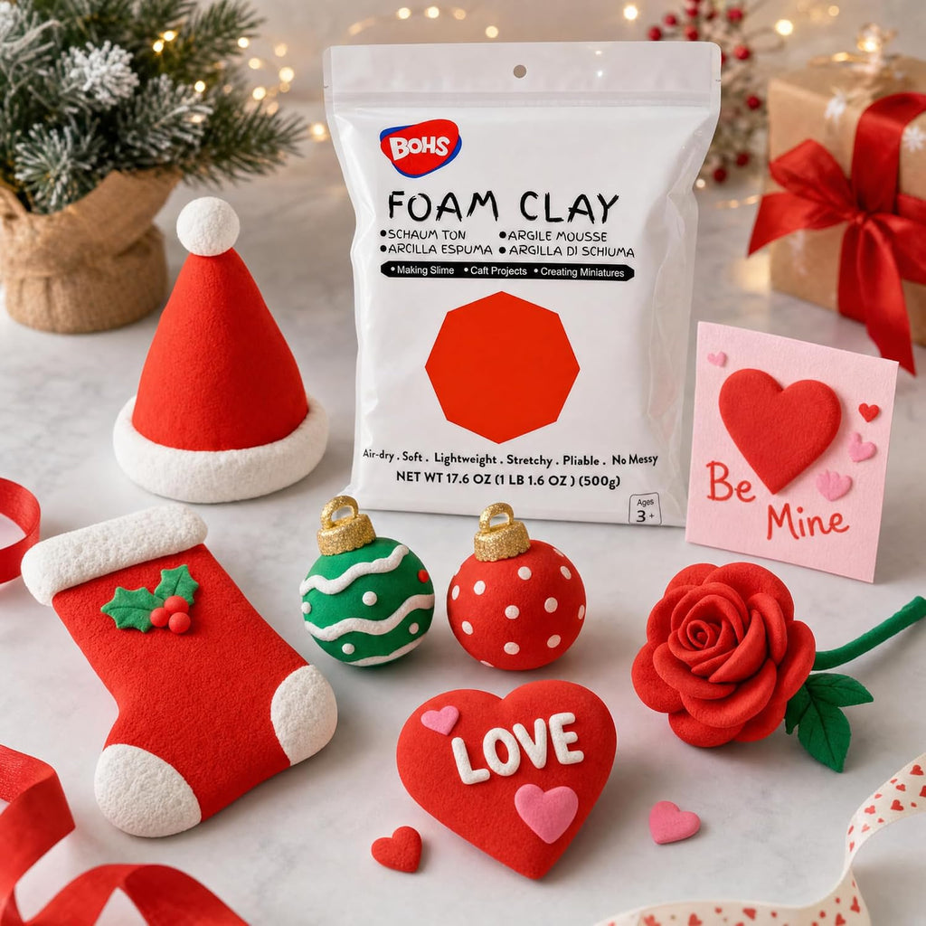 BOHS Red Modeling Foam Clay - Squishy,Soft, Air Dry -for School Project,Cosplay,Fake Bake, Slime Mix-ins -1.1 Lbs/ 500 Grams BOHS Toys