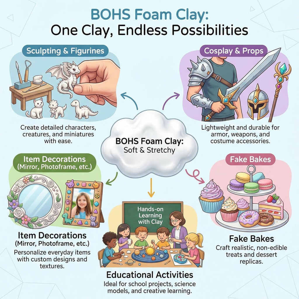 BOHS 12-Colors Foam Modeling Clay - Squishy, Air Dry, Soft - for Cosplay,School Projects,Baby Hand Print,Slime - Gifts for Adult and Kids - 12 pcs,2.65 lbs,Ages 3 & Up BOHS Toys