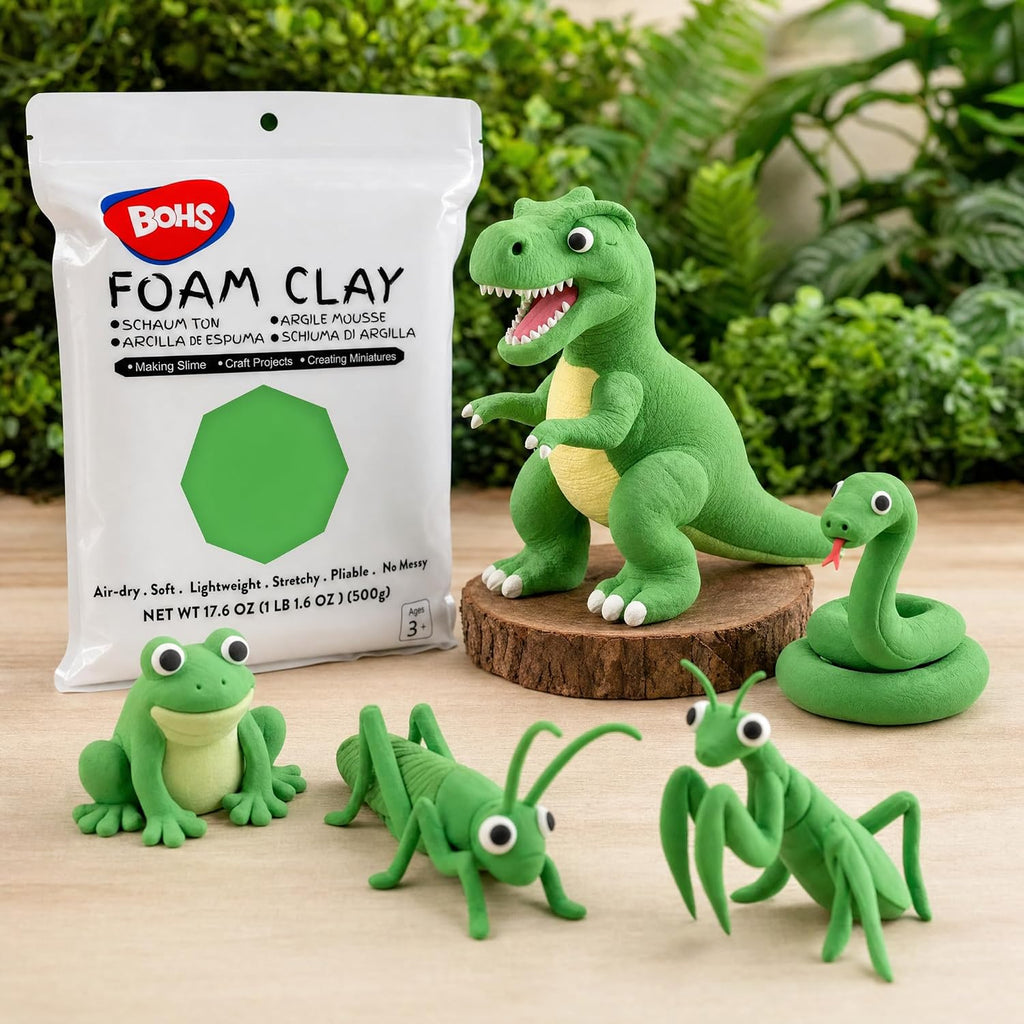 BOHS Green Modeling Foam Clay - Squishy,Soft, Air Dry -for School Project,Cosplay,Fake Bake, Slime Supplies-1.1 Lbs/ 500 Grams BOHS Toys