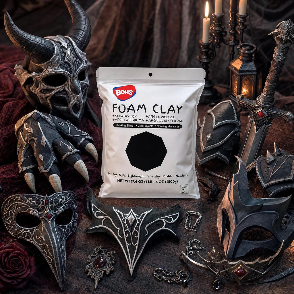 BOHS Black Modeling Foam Clay - Squishy,Soft, Air Dry -for School Project,Cosplay,Fake Bake, Slime Supplies-1.1 Lbs/ 500 Grams BOHS Toys