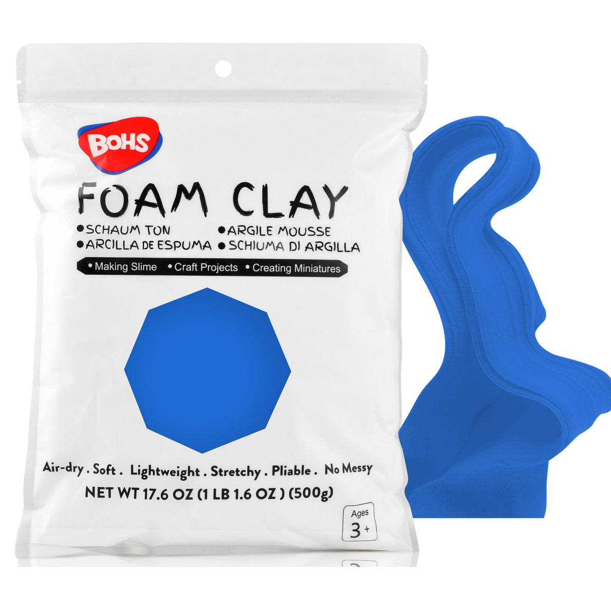 BOHS Modeling Foam Clay - Squishy,Soft, Air Dry -for School Project,Cosplay,Fake Bake, Slime Supplies-1.1 Lbs/ 500 Grams bohs toys