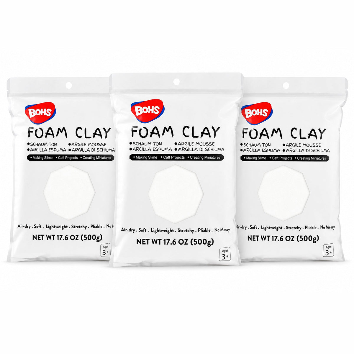 BOHS White Foam Clay,3pcs 3.3 Lbs - Squishy,Soft, Air Dry -for School Project,Cosplay Mask, Slime Addition Supplies BOHS Toys