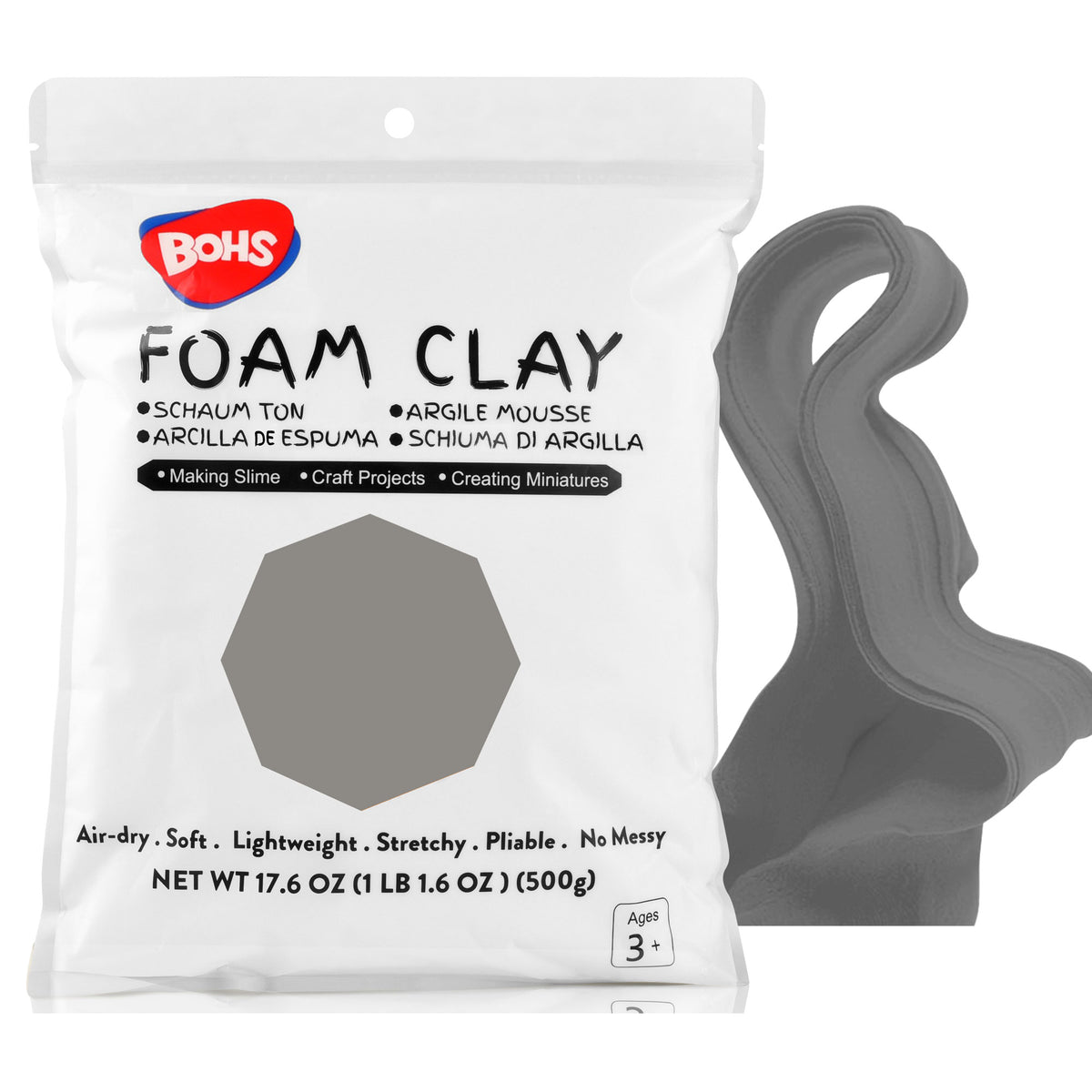 BOHS Modeling Foam Clay - Squishy,Soft, Air Dry -for School Project,Cosplay,Fake Bake, Slime Supplies-1.1 Lbs/ 500 Grams bohs toys