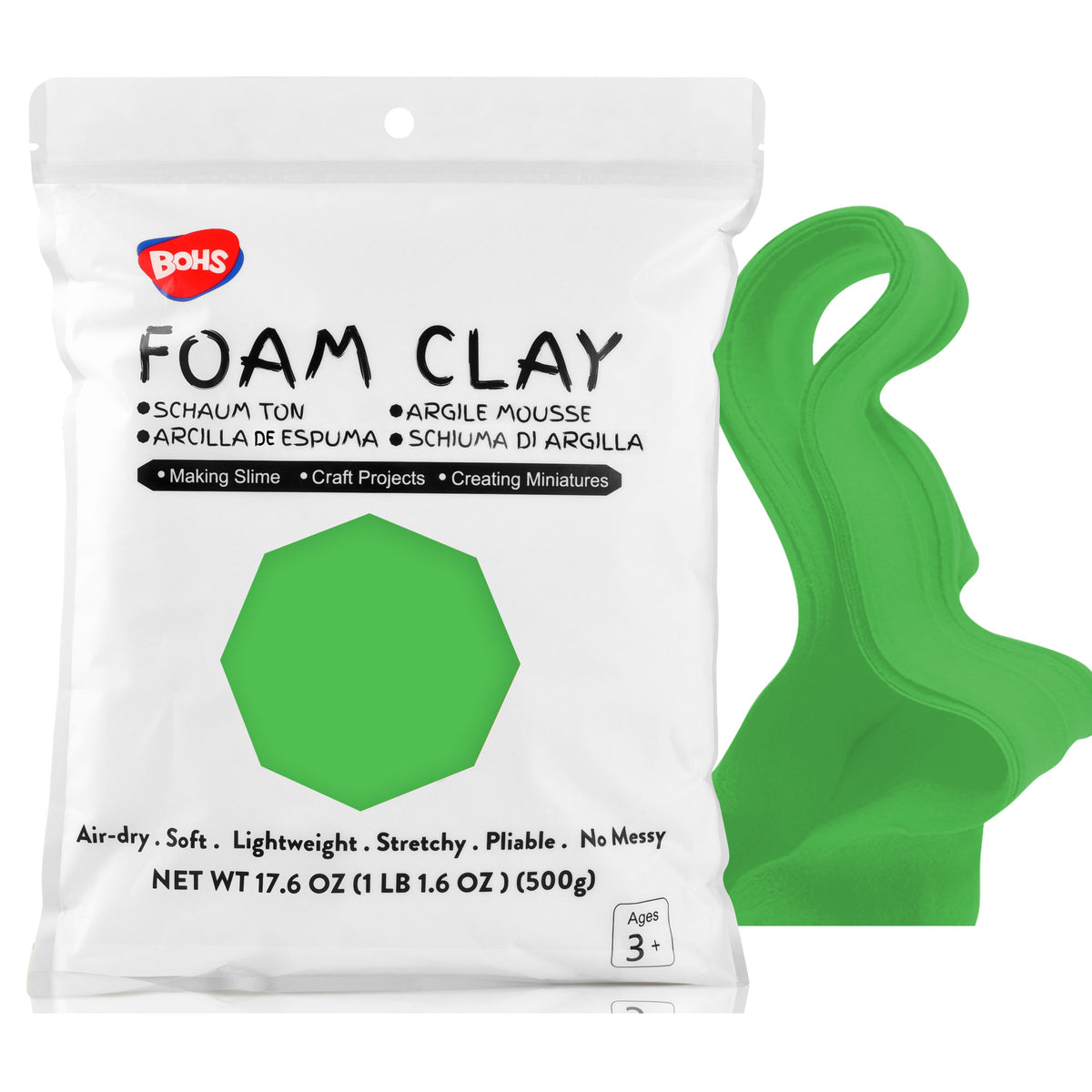 BOHS Modeling Foam Clay - Squishy,Soft, Air Dry -for School Project,Cosplay,Fake Bake, Slime Supplies-1.1 Lbs/ 500 Grams bohs toys