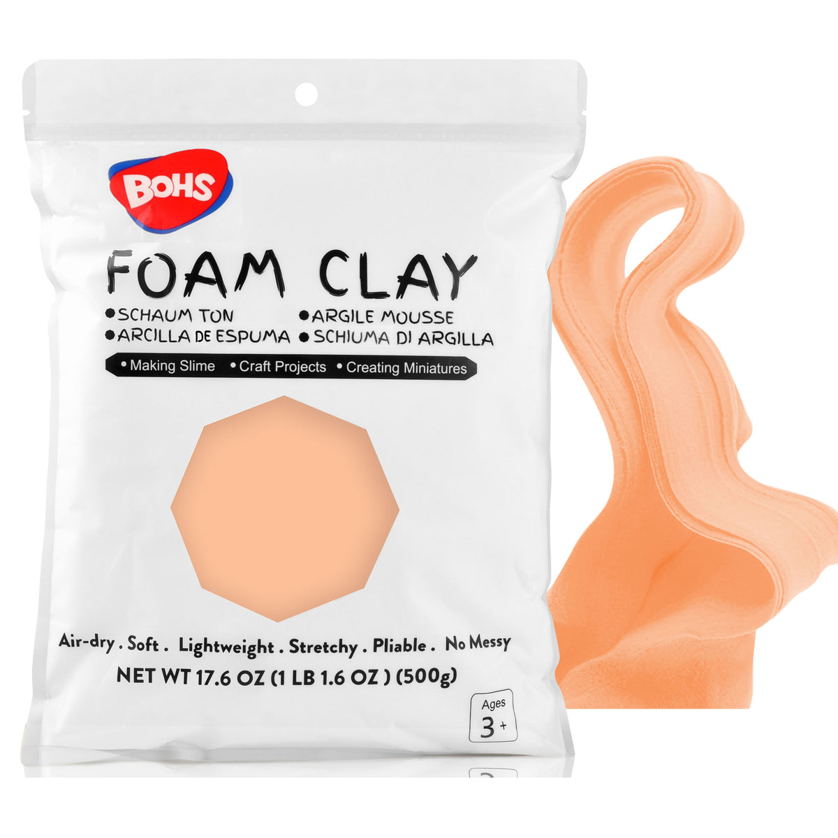 BOHS Modeling Foam Clay - Squishy,Soft, Air Dry -for School Project,Cosplay,Fake Bake, Slime Supplies-1.1 Lbs/ 500 Grams bohs toys