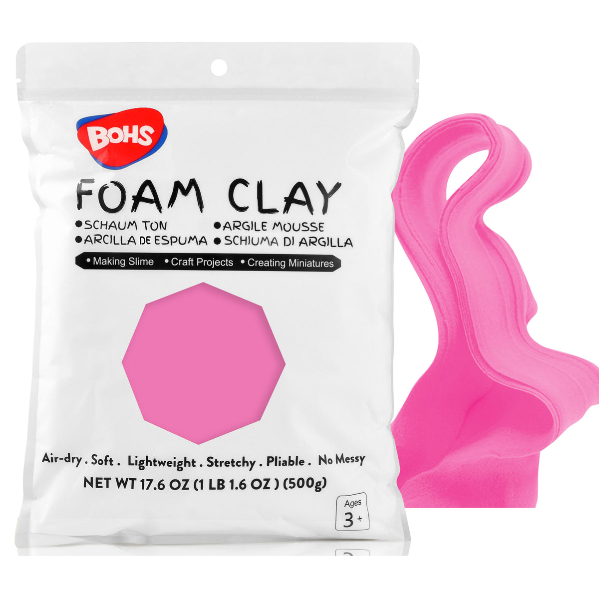 BOHS Modeling Foam Clay - Squishy,Soft, Air Dry -for School Project,Cosplay,Fake Bake, Slime Supplies-1.1 Lbs/ 500 Grams bohs toys