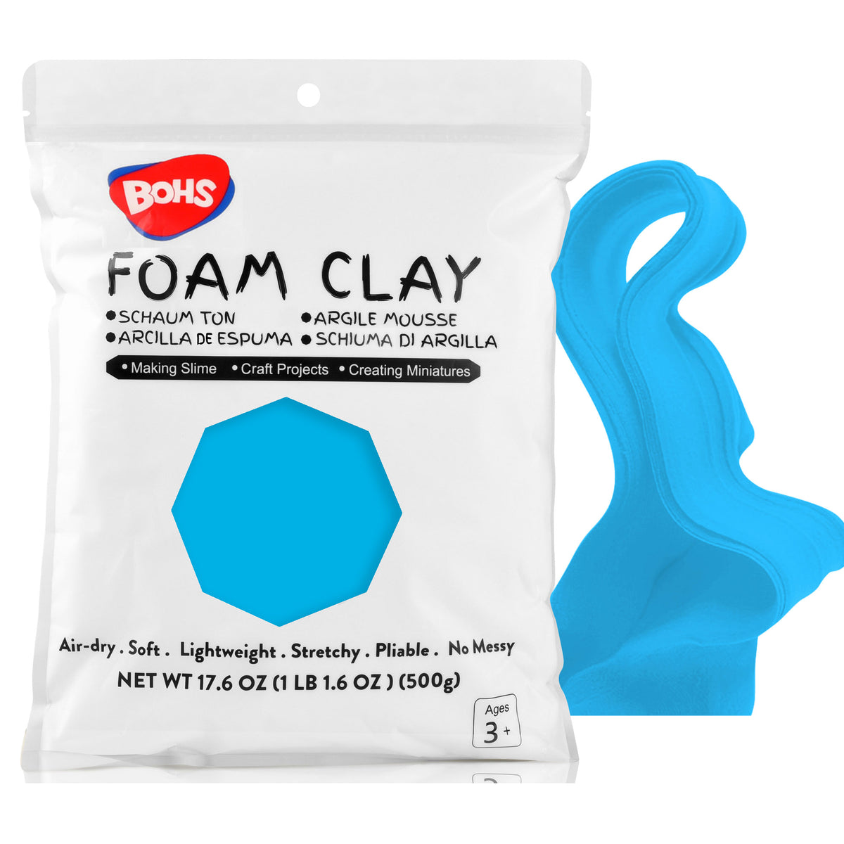 BOHS Modeling Foam Clay - Squishy,Soft, Air Dry -for School Project,Cosplay,Fake Bake, Slime Supplies-1.1 Lbs/ 500 Grams bohs toys