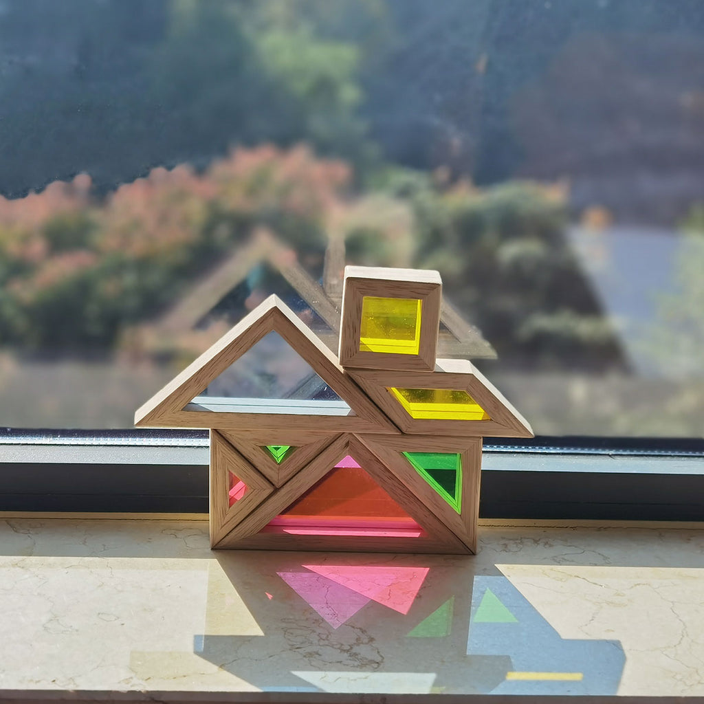 Rainbow Tangram with Activity Cards -  Chunky Size Puzzle - Toddler Kids Light Table / Window Toys BOHS Toys