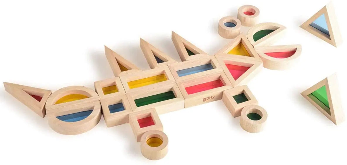 Rainbow Sensory Blocks (24 pcs) - Wooden Toys for Toddlers- Play on Light Table/Sunny Window bohs toys