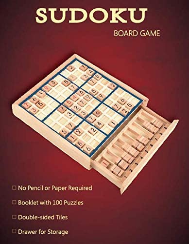 BOHS Wooden Sudoku Board Game with Drawer - with Book of 100 Sudoku Puzzles - Math Brain Teaser Desktop Toys bohs toys