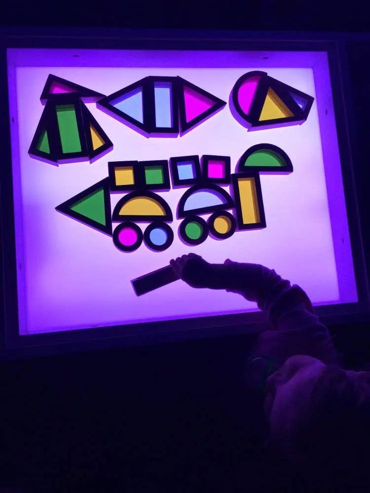 Rainbow Sensory Blocks (24 pcs) - Wooden Toys for Toddlers- Play on Light Table/Sunny Window bohs toys