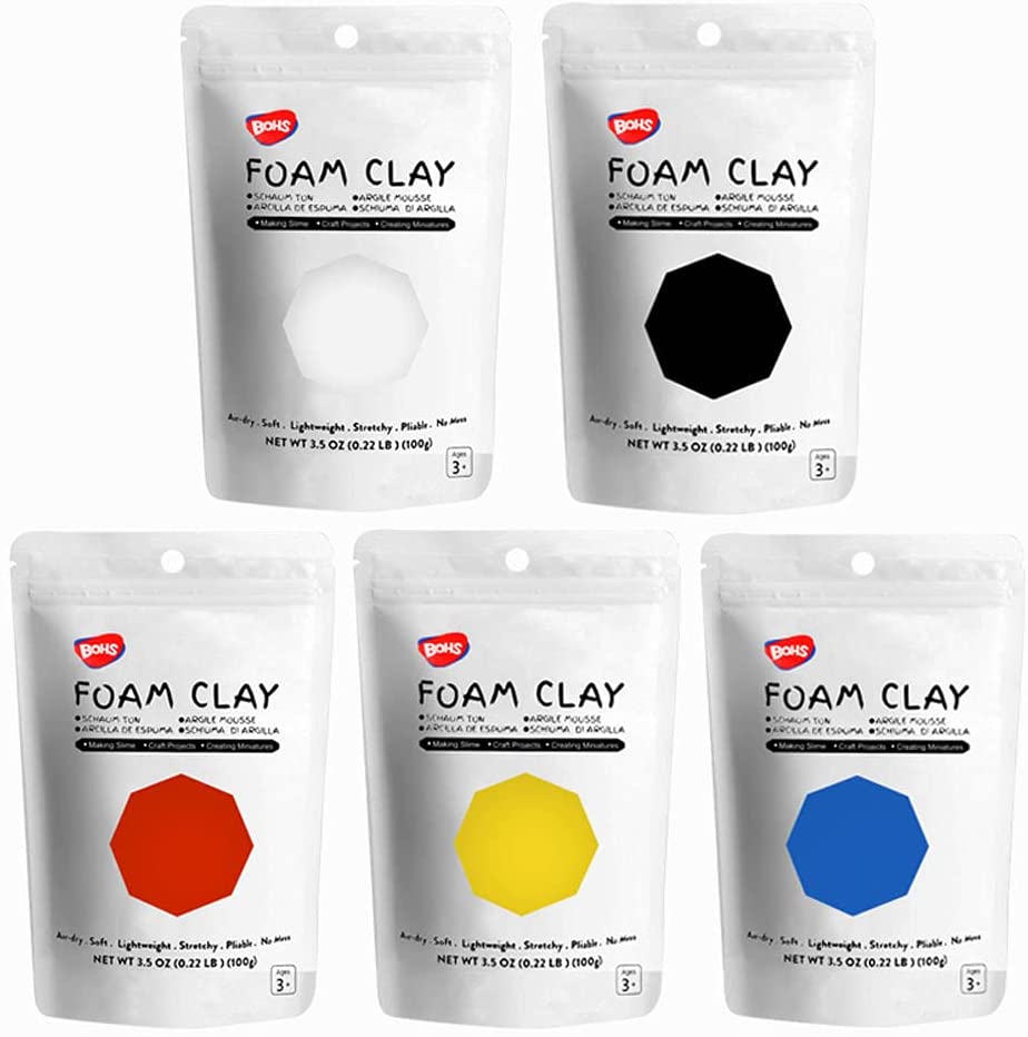 BOHS Primary Colors Ultra-Light Slime and Foam Modeling Clay, Air Dry, Arts & Crafts-1.1 Pound / 500 Grams BOHS Toys
