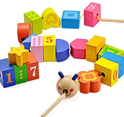 BOHS Caterpillar Lacing Block Beads - Toddler Learn Math Counting, Numbers and Shapes-  Early Development Toys bohs toys