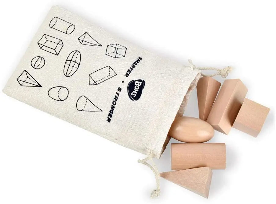 3D Shapes Guess Game - Solid Figures Geometry Miniature Set in Mystery Bag - Wooden Montessori Toys - Pack of 10pcs - Ages 3 and Up bohs toys