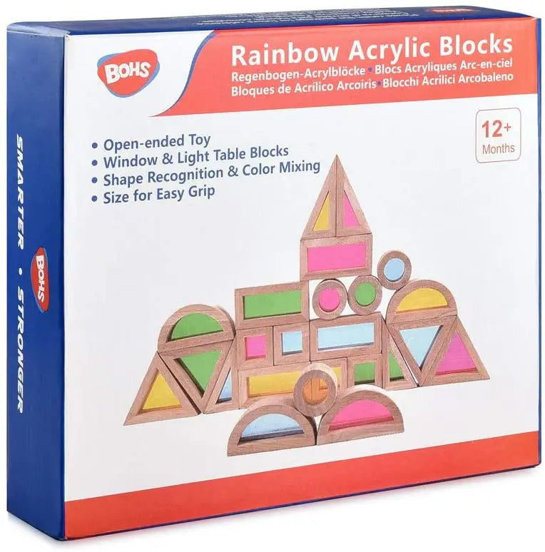 Rainbow Sensory Blocks (24 pcs) - Wooden Toys for Toddlers- Play on Light Table/Sunny Window bohs toys