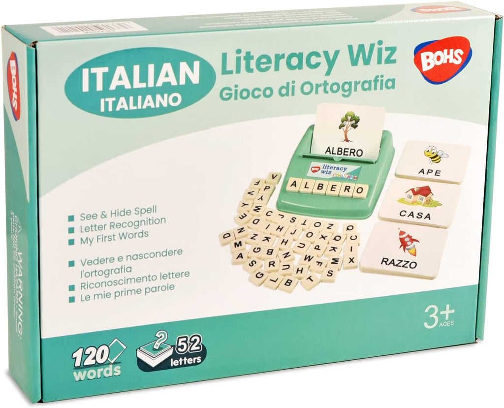 BOHS Italian Literacy Wiz Fun Game - See and Hide Spelling - 60 Flash Cards - Preschool Language Learning Educational Toys bohs toys
