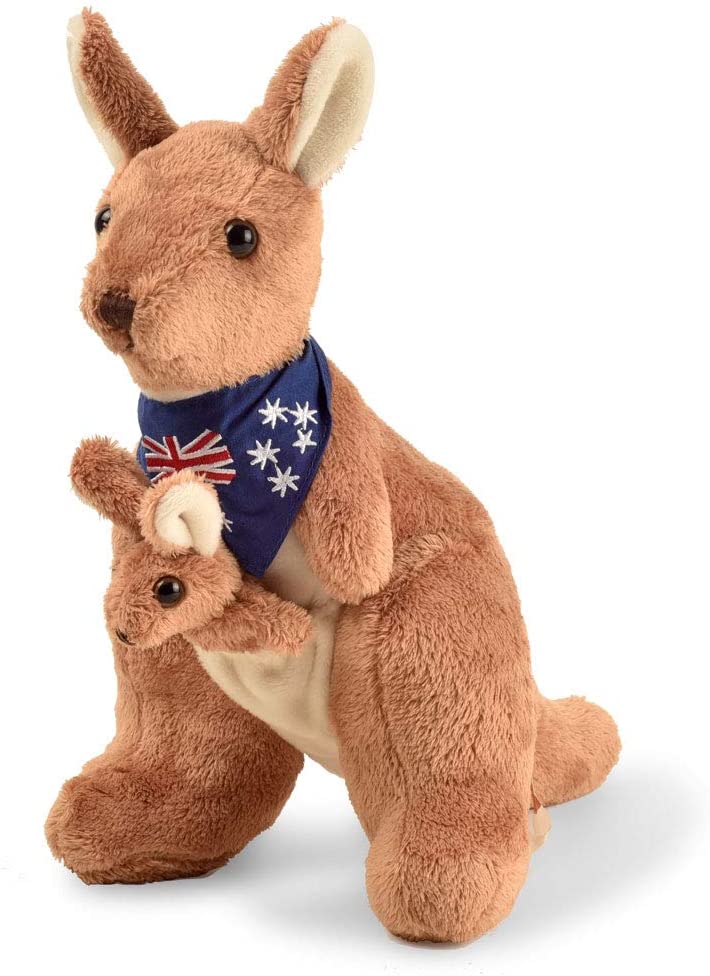 BOHS Plush Red Kangaroo with Australia Scarf and Detachable Joey - Huggable Soft Stuffed Mom and Baby Animals Toy- 11 Inches BOHS Toys