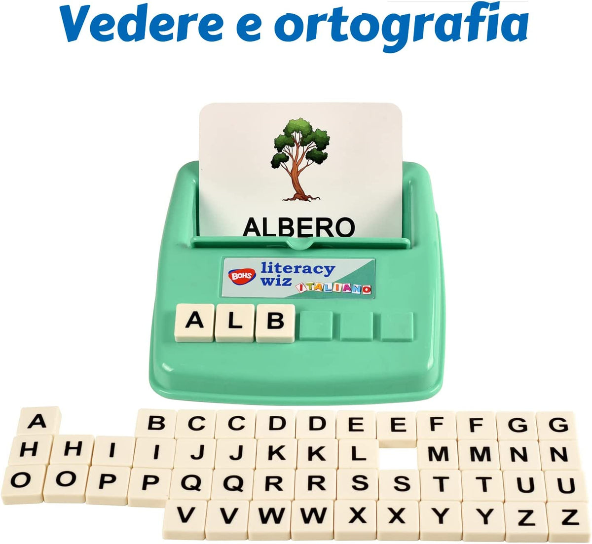BOHS Italian Literacy Wiz Fun Game - See and Hide Spelling - 60 Flash Cards - Preschool Language Learning Educational Toys bohs toys