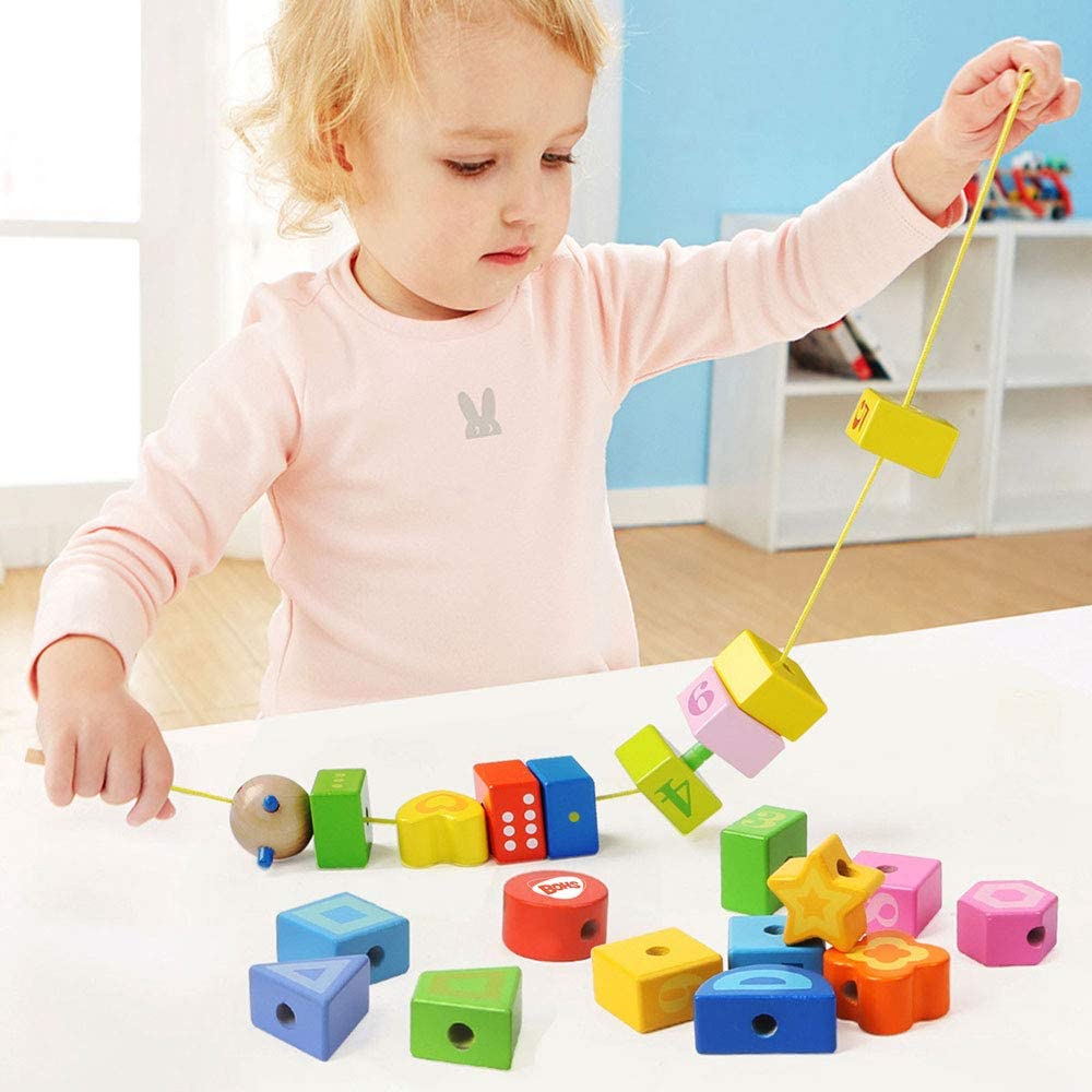BOHS Caterpillar Lacing Block Beads - Toddler Learn Math Counting, Numbers and Shapes-  Early Development Toys bohs toys