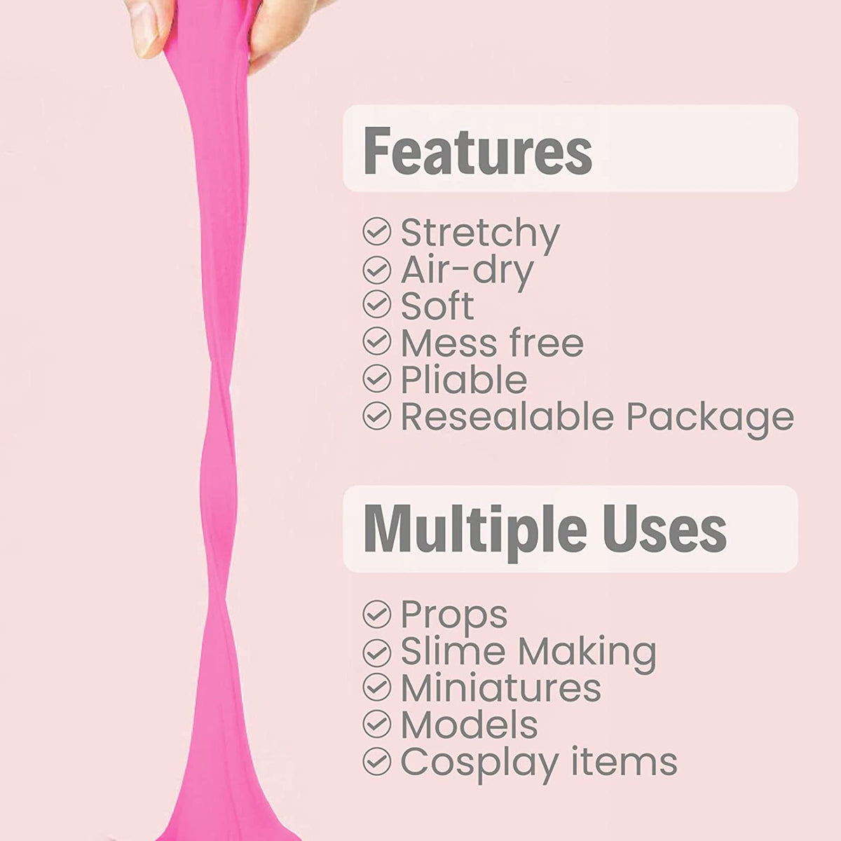 BOHS Pink Modeling Foam Clay, Soft Air Dry, for School Project, Butter Slime, Fake Bake - 1.1 Lbs/17.6 OZ, Age 3 Years & up BOHS Toys