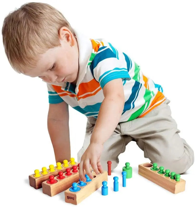 6 Pegs Mini Knobbed Cylinder Blocks Montessori - 6.7 Inches - Colorful Wooden Early Home School Toy - 4pcs Set bohs toys