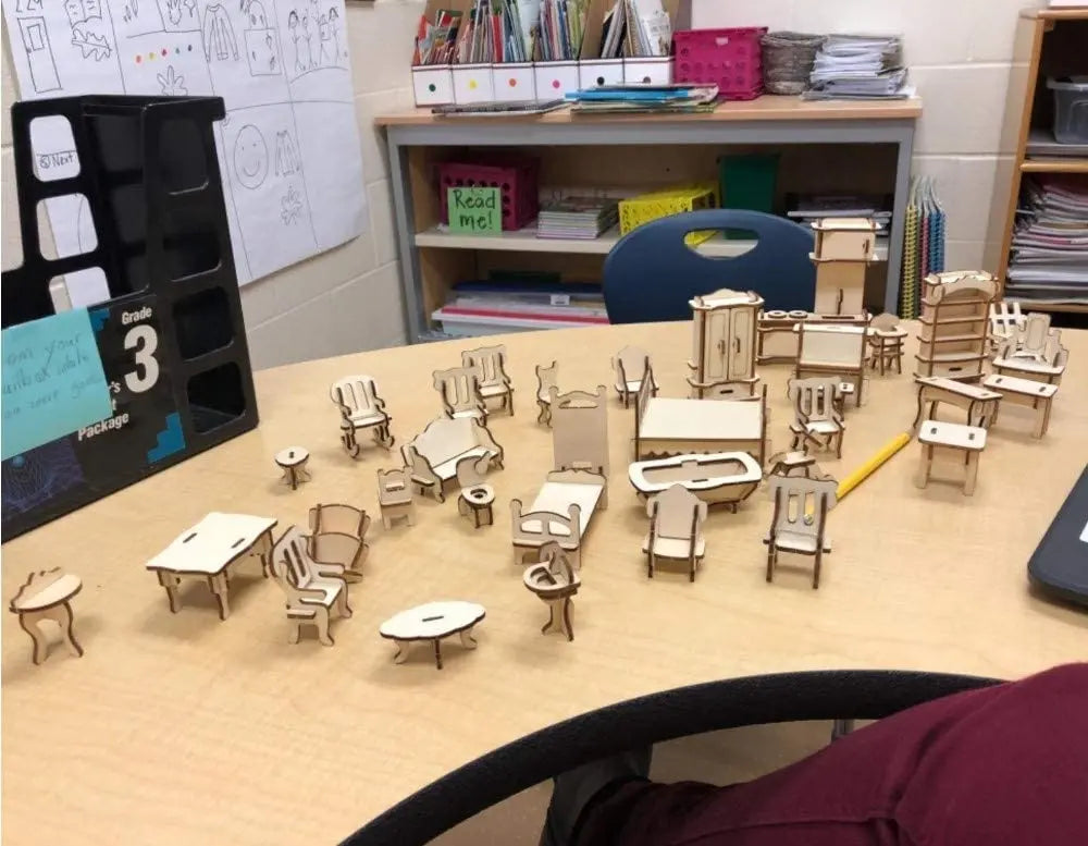 BOHS 1SET=34PCS Dollhouse Furnitures -Wooden 3D Puzzle - Scale Miniature Models Doll House DIY Accessorie bohs toys