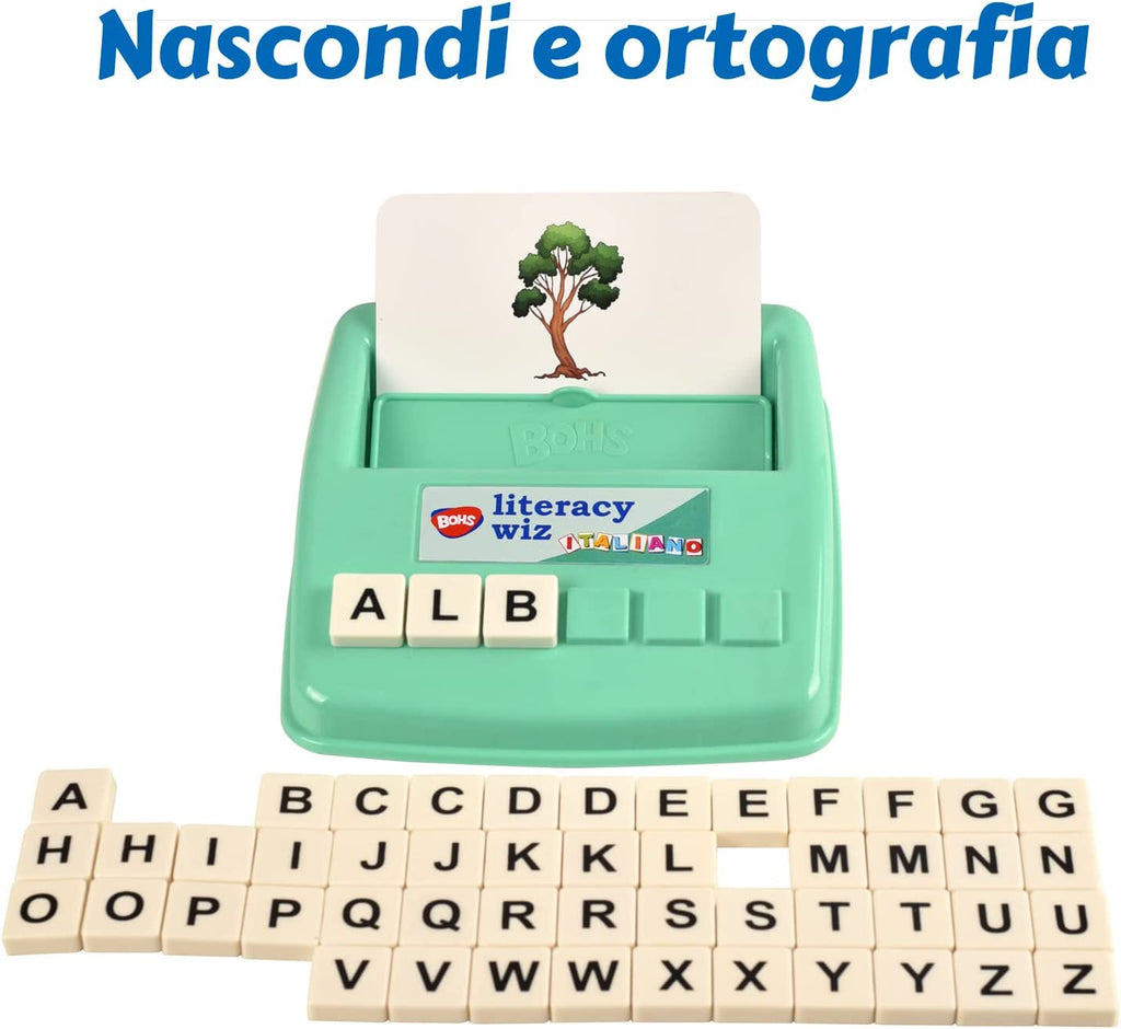 BOHS Italian Literacy Wiz Fun Game - See and Hide Spelling - 60 Flash Cards - Preschool Language Learning Educational Toys bohs toys