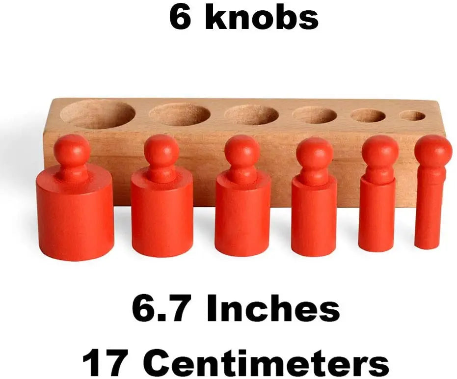 6 Pegs Mini Knobbed Cylinder Blocks Montessori - 6.7 Inches - Colorful Wooden Early Home School Toy - 4pcs Set bohs toys
