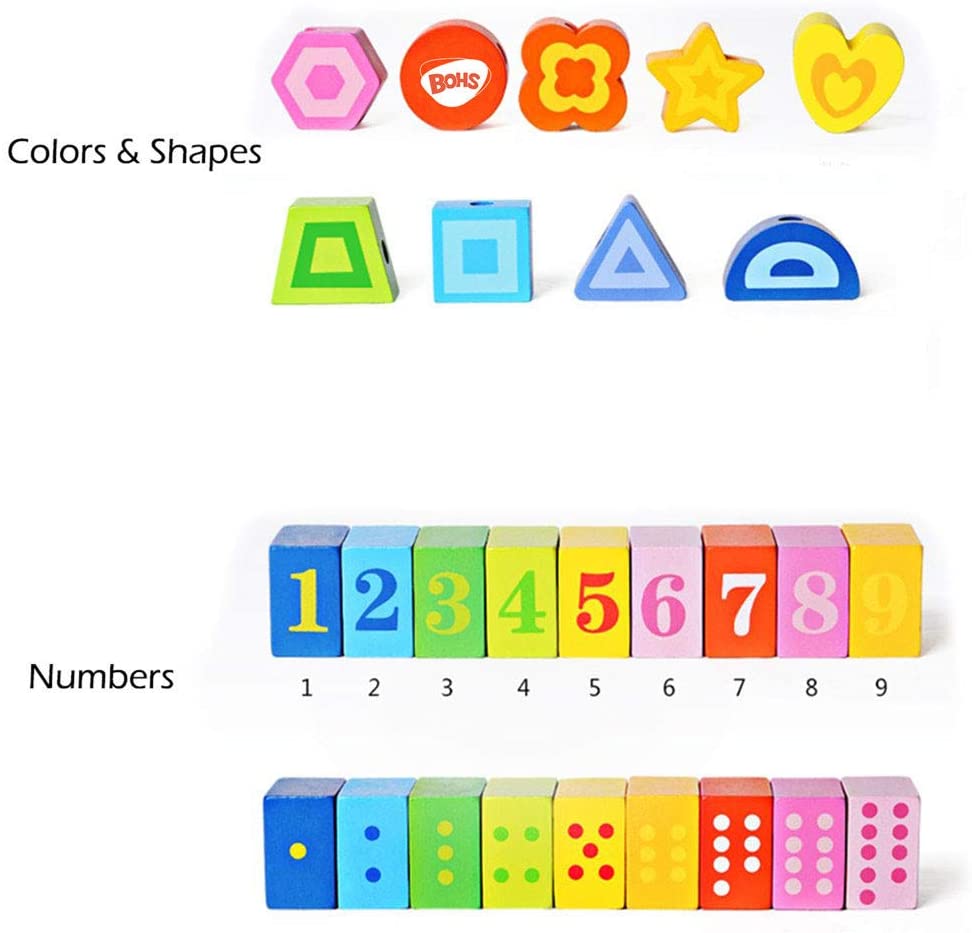 BOHS Caterpillar Lacing Block Beads - Toddler Learn Math Counting, Numbers and Shapes-  Early Development Toys bohs toys