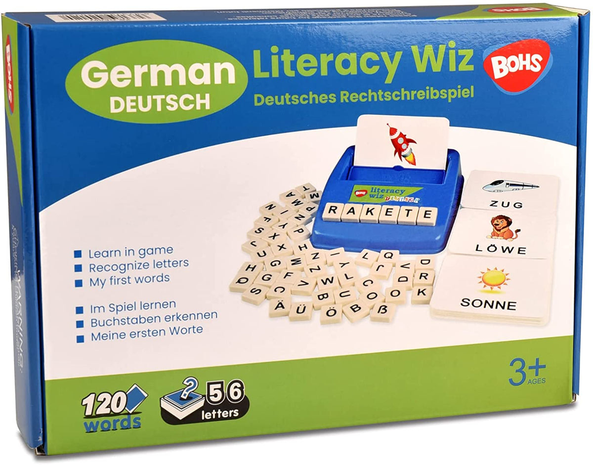 BOHS German Literacy Wiz Fun Game - 120 Words 60 Flash Cards - Preschool Language Learning Educational Toys BOHS Toys