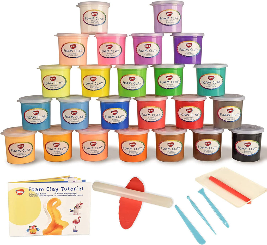 BOHS Squishy Slime and Modeling Foam Clay Kit for Kids, Air Dry, for School Arts & Crafts Project , 24 Colors ,1.76 OZ (50 Grams)/Color,Ages 3 & Up BOHS Toys
