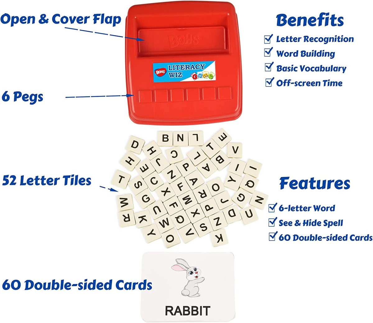 BOHS Literacy Wiz Fun Game -  Sight Words - 60 Flash Cards - Preschool Language Learning Educational Toys bohs toys