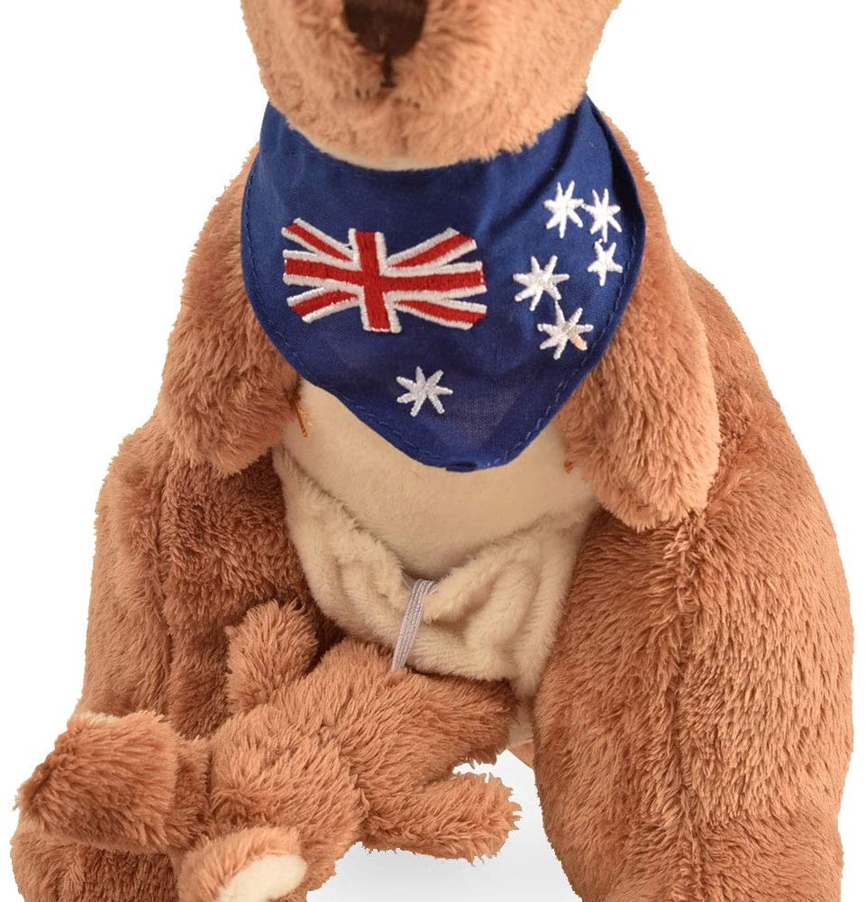 BOHS Plush Red Kangaroo with Australia Scarf and Detachable Joey - Huggable Soft Stuffed Mom and Baby Animals Toy- 11 Inches BOHS Toys