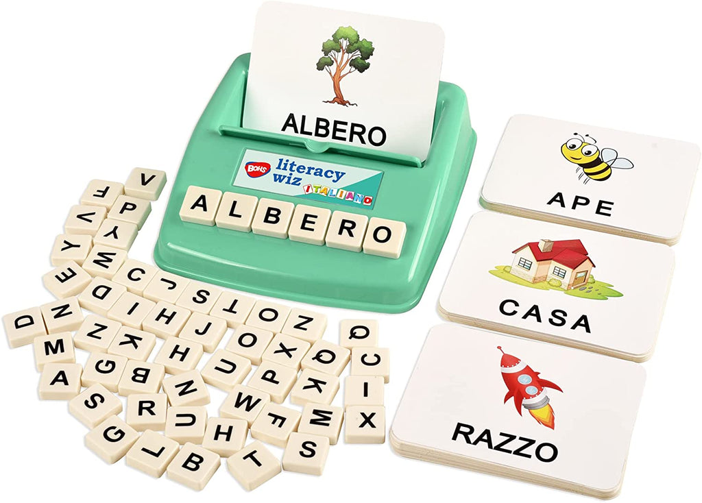 BOHS Italian Literacy Wiz Fun Game - See and Hide Spelling - 60 Flash Cards - Preschool Language Learning Educational Toys bohs toys