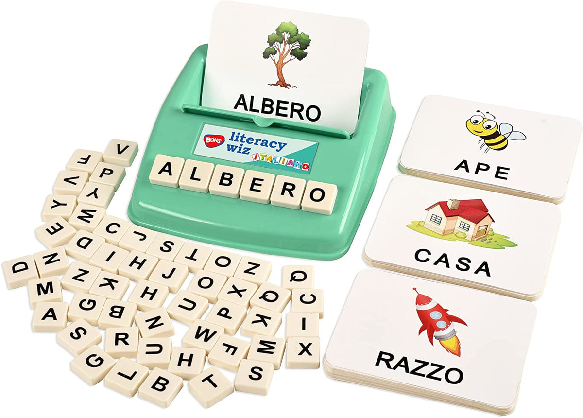 BOHS Italian Literacy Wiz Fun Game - See and Hide Spelling - 60 Flash Cards - Preschool Language Learning Educational Toys bohs toys