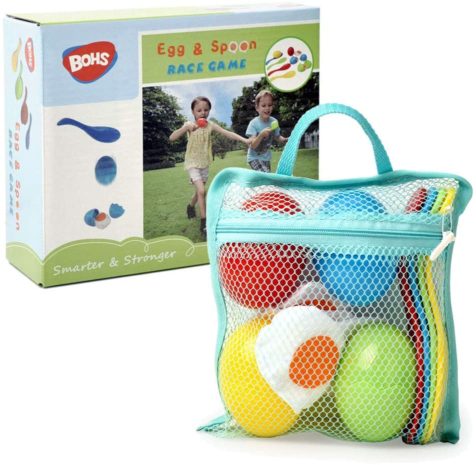 BOHS Egg and Spoon Race Game Set with Yolk - Backyard Lawn Family Fun - Field Fair Sport Christmas Party Toy for Kids bohs toys