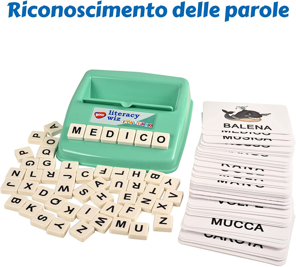 BOHS Italian Literacy Wiz Fun Game - See and Hide Spelling - 60 Flash Cards - Preschool Language Learning Educational Toys bohs toys