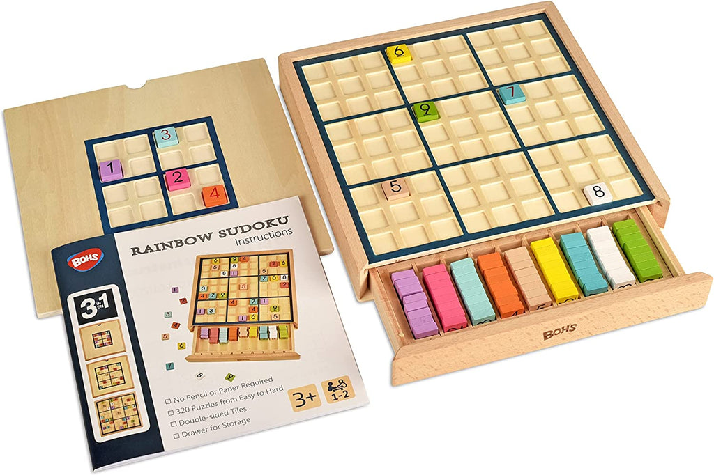 BOHS Wooden Color Sudoku - 3 in 1 Easy to Hard - with Book of 320 Sudoku Puzzles - Desktop Brain Teaser Game Toys BOHS Toys