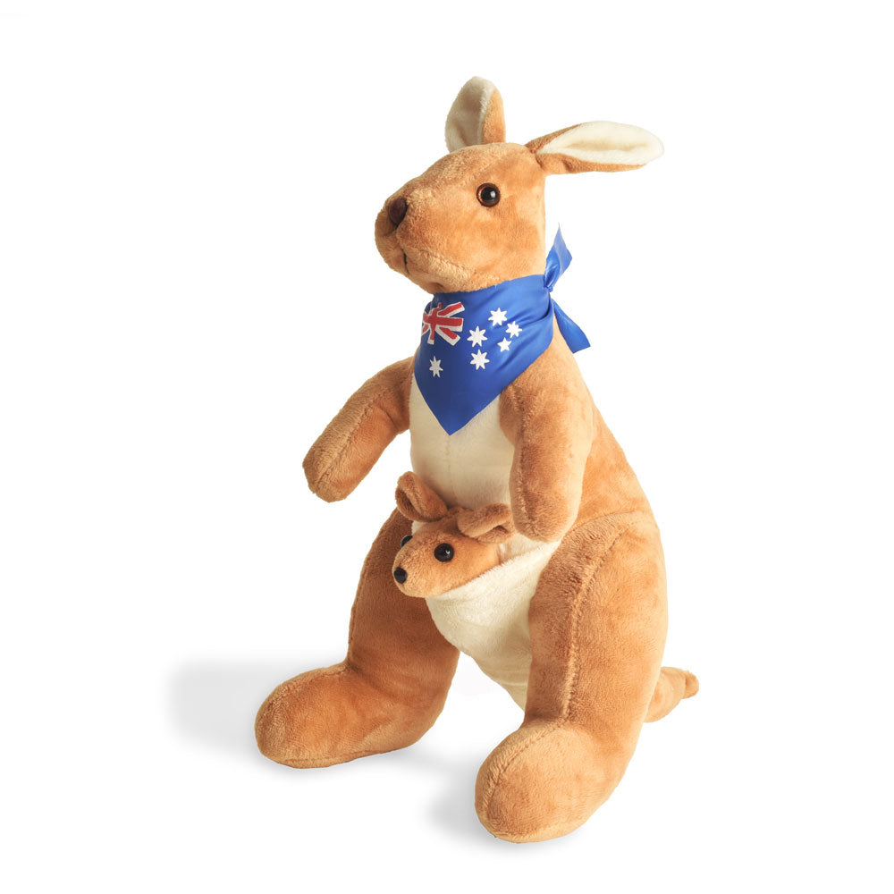 BOHS Stuffed Kangaroo with Australia Scarf and Joey - Huggable Soft Animals Toy- 11.8 Inches bohs toys